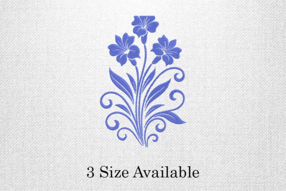 Blue Floral Swirl Embroidery Design for Apparel