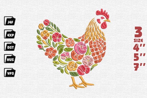Colorful Folk Art Floral Chicken Design Review