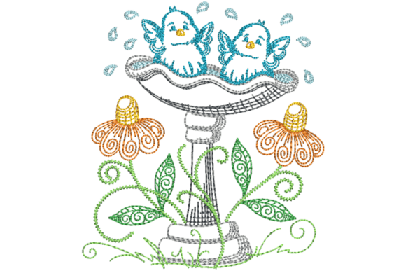 Spring Bird Bath Embroidery Design Review